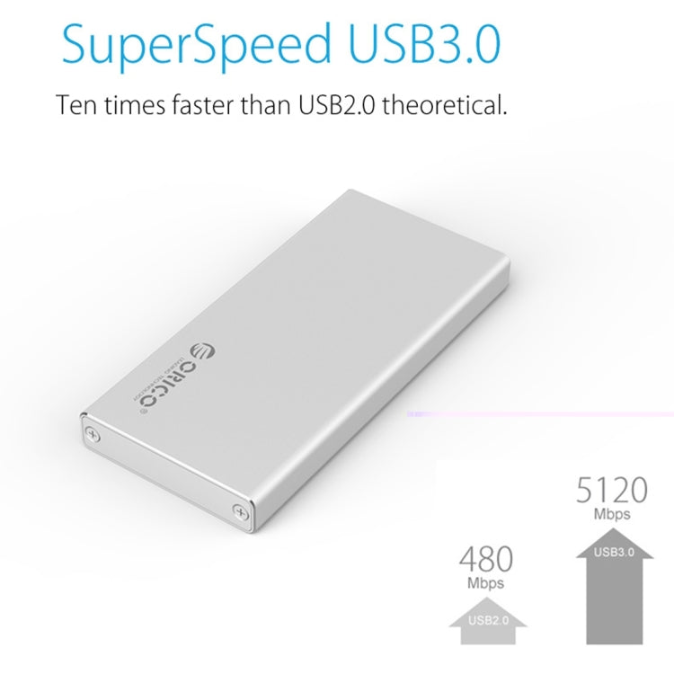 ORICO MSA-U3 USB3.0 Micro-B Aluminum External Storage Enclosure Hard Disk Box for 50mm x 30mm M-SATA SSD(Silver)