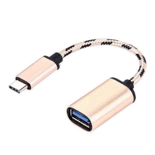 15cm Woven Style Metal Head USB-C / Type-C Male to USB 2.0 Female Data Cable, For Galaxy S8 & S8 + / LG G6 / Huawei P10 & P10 Plus / Xiaomi Mi6 & Max 2 and other Smartphones(Gold)