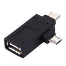 USB-C / Type-C Male + Micro USB Male to USB 2.0 Female Adapter(Black)