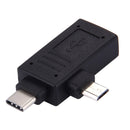 USB-C / Type-C Male + Micro USB Male to USB 2.0 Female Adapter(Black)