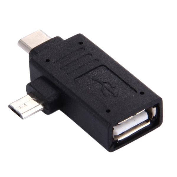 USB-C / Type-C Male + Micro USB Male to USB 2.0 Female Adapter(Black)