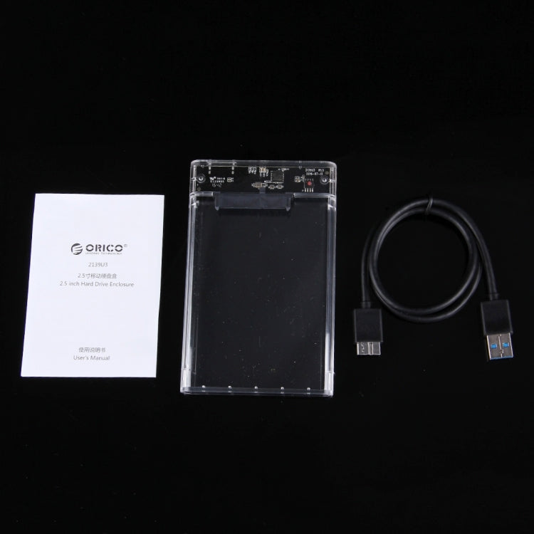 ORICO 2139U3-CR USB3.0 Transparent External Hard Disk Box Storage Case for 9.5mm 2.5 inch SATA HDD / SSD