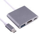 USB-C / Type-C 3.1 Male to USB-C / Type-C 3.1 Female & HDMI Female & USB 3.0 Female Adapter(Grey)