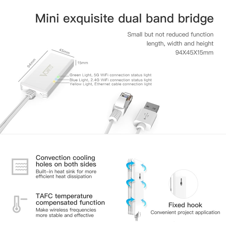 VONETS VAP11AC 5G / 2.4G Mini Wireless Bridge 300Mbps + 900Mbps WiFi Repeater, Support Video Surveillance & Control (White)