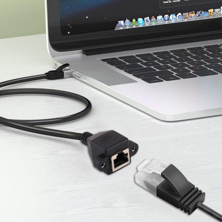 RJ45 Female to Male CAT5E Network Panel Mount Screw Lock Extension Cable, Length: 2m(Black)