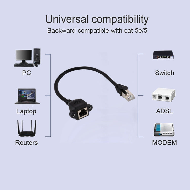 RJ45 Female to Male CAT6E Network Panel Mount Screw Lock Extension Cable, Length: 0.3m