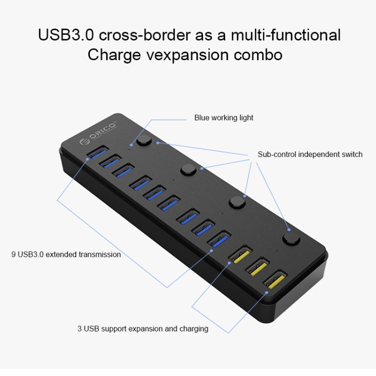 ORICO P12-U3 Desktop Multi-function 12 Ports USB 3.0 HUB with 1m USB Cable & LED Indicator