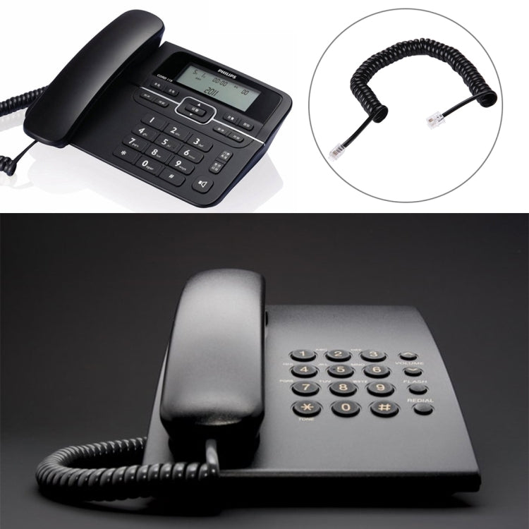 4 Core Male to Male RJ11 Spring Style Telephone Extension Coil Cable Cord Cable, Stretch Length: 2m(Black)