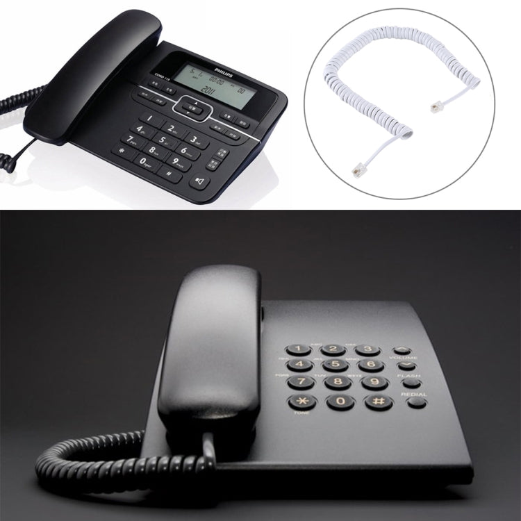 4 Core Male to Male RJ11 Spring Style Telephone Extension Coil Cable Cord Cable, Stretch Length: 3m(Black)