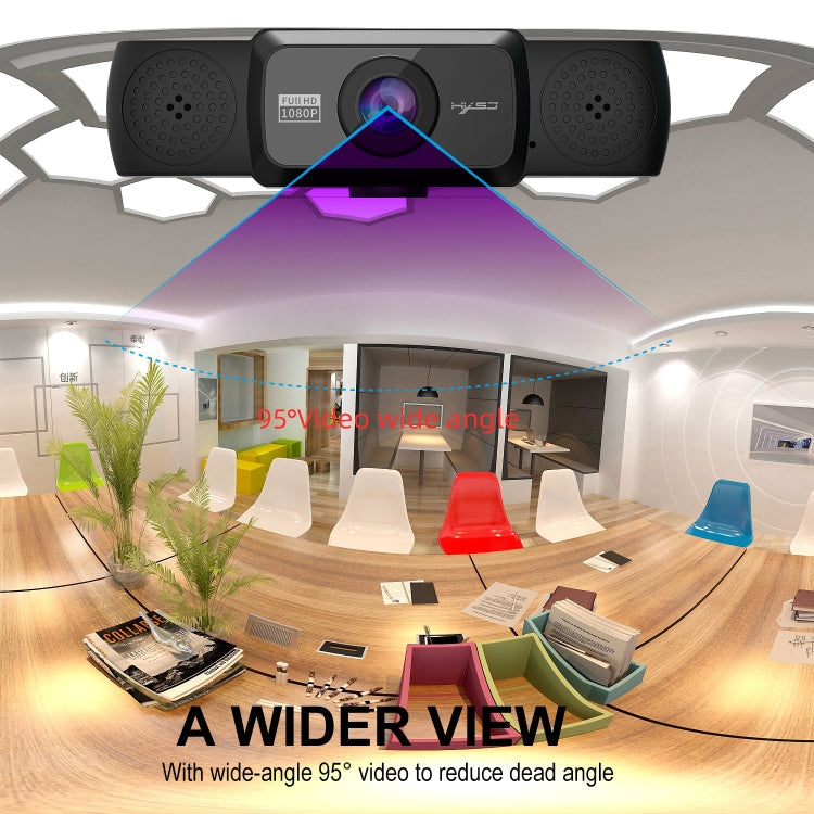 HXSJ S5 1080P Adjustable HD Video Webcam PC Camera with Microphone(Black)