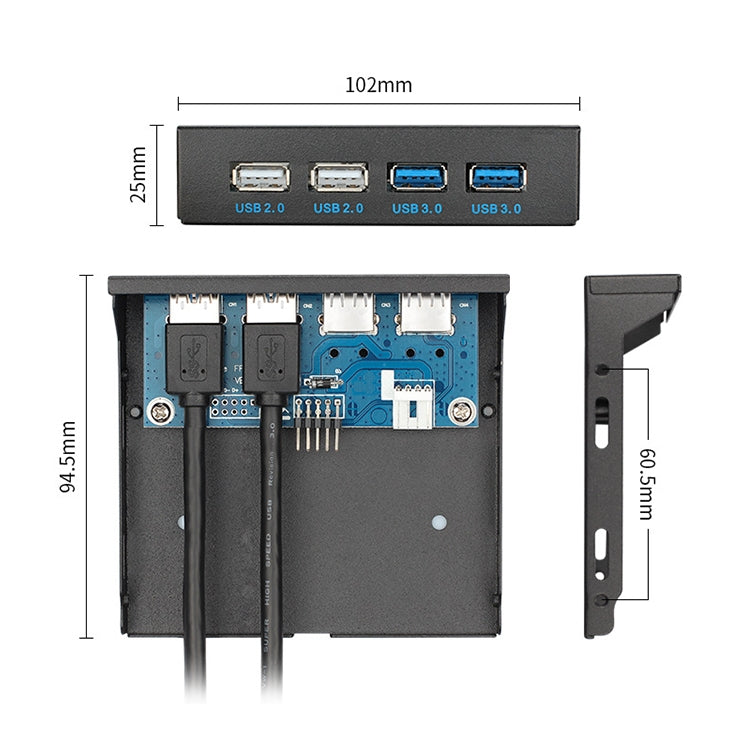 0.6M 2+2 Ports USB 3.0 Front Panel Data Hub