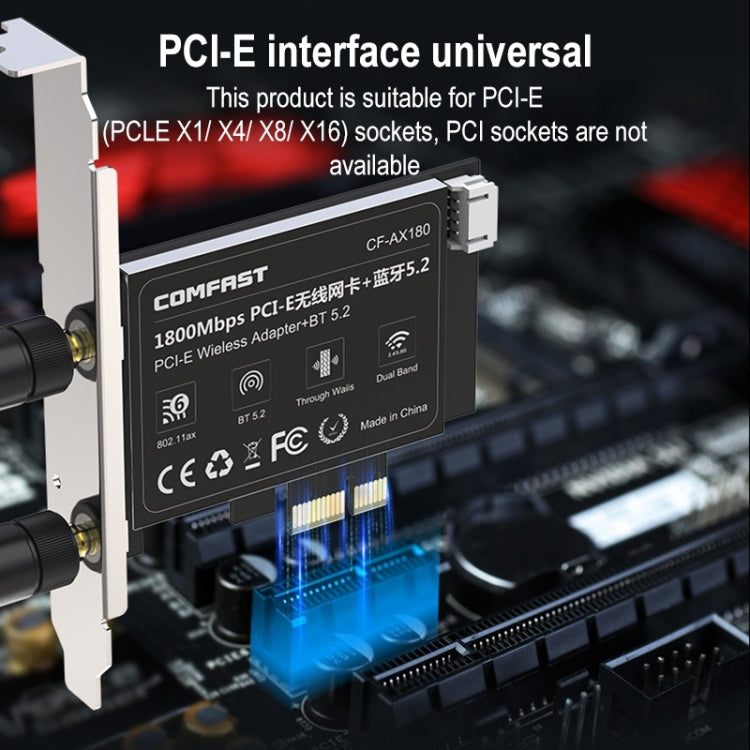 COMFAST CF-AX180 PRO 1800Mbps PCI-E Bluetooth 5.2 Dual Frequency Gaming WiFi 6 Wireless Network Card