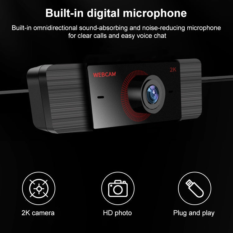 K04 2K 4MP USB 2.0 Drive-free Clip-on Computer Conference Camera, Cable Length: 1.5m