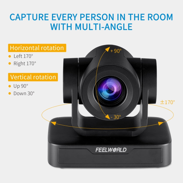 FEELWORLD USB10X 10X Optical Zoom 1080P USB PTZ Video Conference Camera, EU and US Plug(Black)