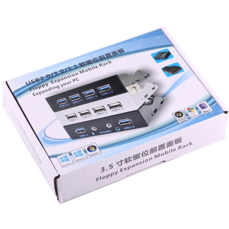 3.5 inch Floppy Expansion Bay Front Panel 4 Ports USB 2.0 HUB Adapter Connector(Black)