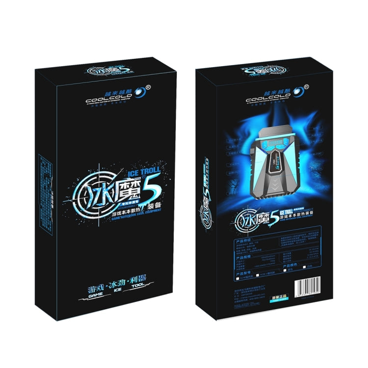 Ice Troll 5 COOLCOLD Portable Laptop Cooling Fan Air Cooler Speed Adjustable High Performance Notebook Fan Cooler Controller, AC 220V(Black)