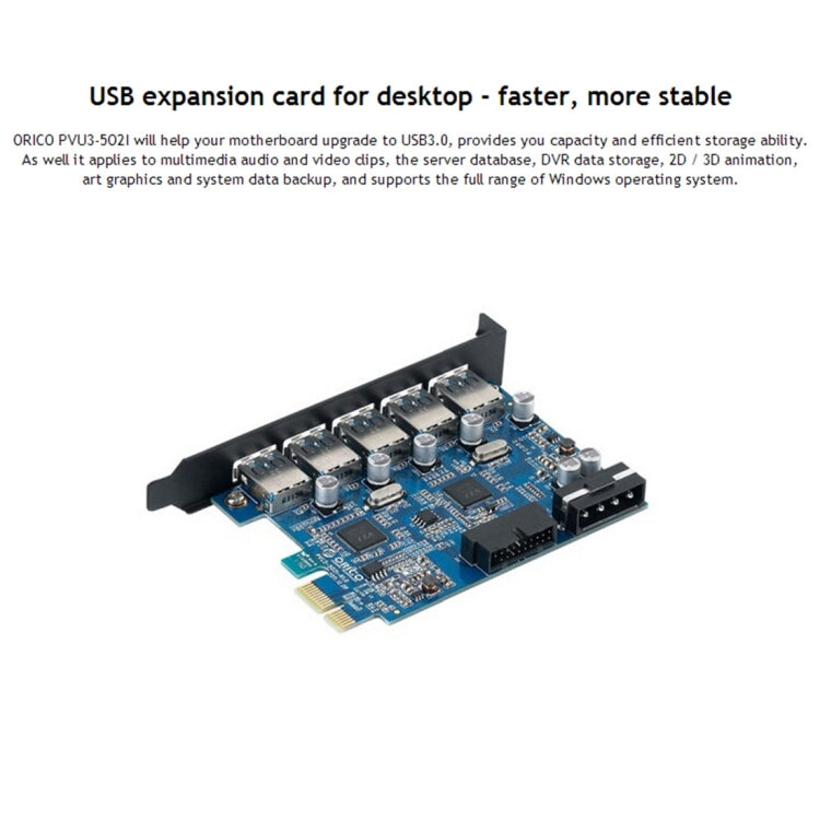 ORICO PVU3-5O2I USB3.0 * 5 + 20Pin Slot * 1 PCI Express Card for Desktop, 5Gbps Superspeed Data Transmission(Black)