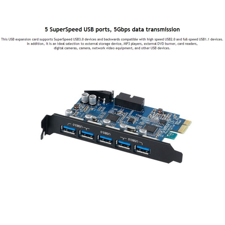 ORICO PVU3-5O2I USB3.0 * 5 + 20Pin Slot * 1 PCI Express Card for Desktop, 5Gbps Superspeed Data Transmission(Black)