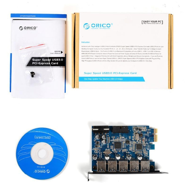 ORICO PVU3-5O2I USB3.0 * 5 + 20Pin Slot * 1 PCI Express Card for Desktop, 5Gbps Superspeed Data Transmission(Black)