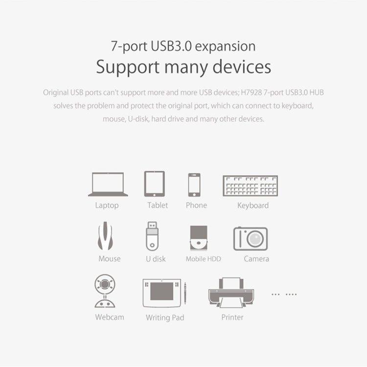 ORICO H7928-U3 ABS Material Desktop 7 Ports USB 3.0 HUB with 1m Cable(Black)
