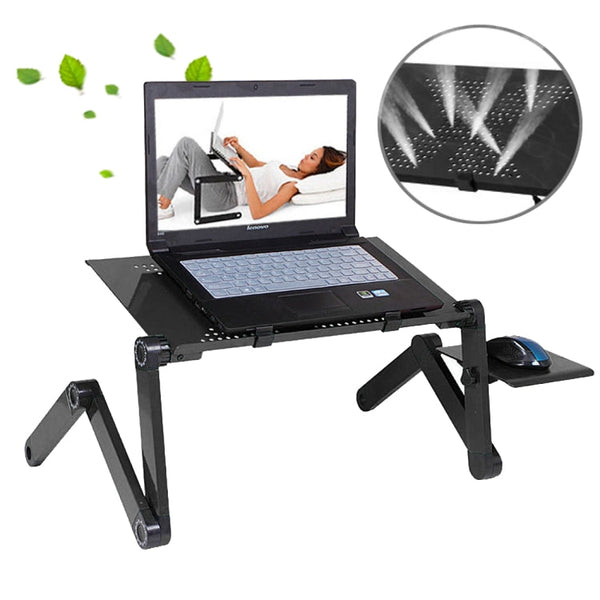 Portable 360 Degree Adjustable Foldable Aluminium Alloy Desk Stand with Mouse Pad for Laptop / Notebook, without CPU Fans(Black)