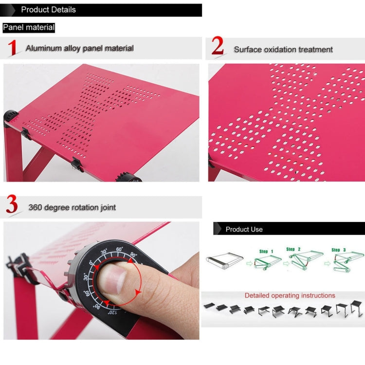 Portable 360 Degree Adjustable Foldable Aluminium Alloy Desk Stand with Mouse Pad for Laptop / Notebook, without CPU Fans(Magenta)
