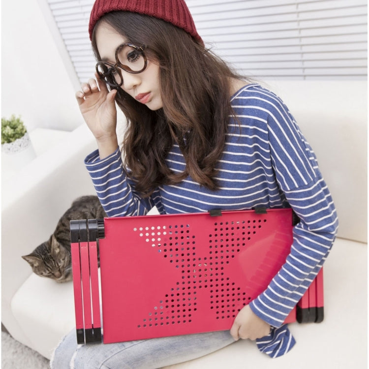 Portable 360 Degree Adjustable Foldable Aluminium Alloy Desk Stand with Mouse Pad for Laptop / Notebook, without CPU Fans(Magenta)