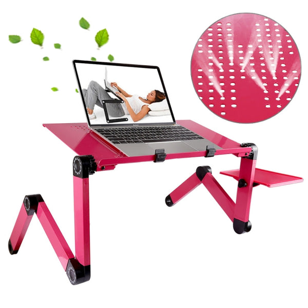 Portable 360 Degree Adjustable Foldable Aluminium Alloy Desk Stand with Mouse Pad for Laptop / Notebook, without CPU Fans(Magenta)