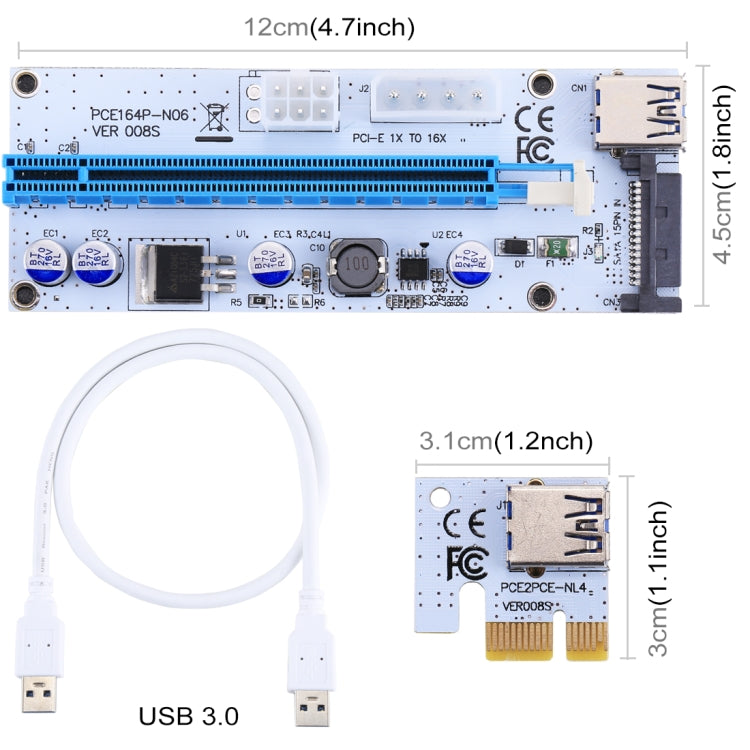 USB 3.0 PCI-E Express 1x to 16x PCI-E Extender Riser Card Adapter 15 Pin SATA Power with 60cm USB Cable(Blue)