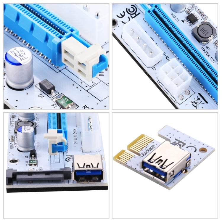 USB 3.0 PCI-E Express 1x to 16x PCI-E Extender Riser Card Adapter 15 Pin SATA Power with 60cm USB Cable(Blue)