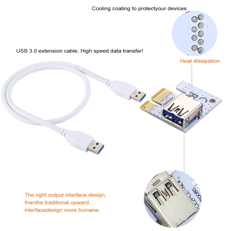 USB 3.0 PCI-E Express 1x to 16x PCI-E Extender Riser Card Adapter 15 Pin SATA Power with 60cm USB Cable(Blue)