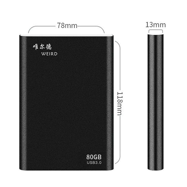 WEIRD 80GB 2.5 inch USB 3.0 High-speed Transmission Metal Shell Ultra-thin Light Mobile Hard Disk Drive(Black)