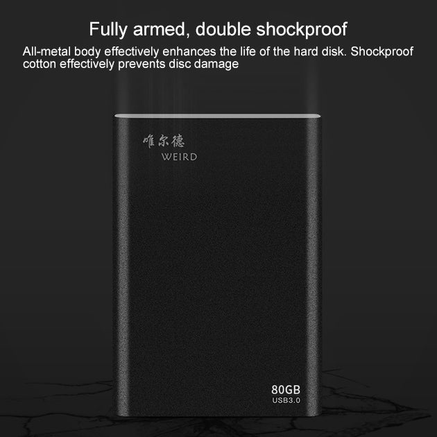 WEIRD 80GB 2.5 inch USB 3.0 High-speed Transmission Metal Shell Ultra-thin Light Mobile Hard Disk Drive(Black)
