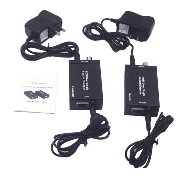 NK-C100IR 1080P HDMI Over Single Coaxial Extender (Transmitter + Receiver) with IR Coaxial Cable, Signal Range up to 100m (Black)