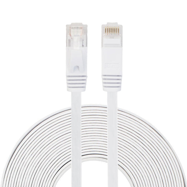 10m CAT6 Ultra-thin Flat Ethernet Network LAN Cable, Patch Lead RJ45 (White)