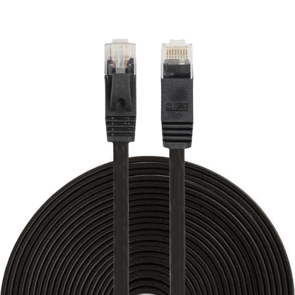 15m CAT6 Ultra-thin Flat Ethernet Network LAN Cable, Patch Lead RJ45 (Black)