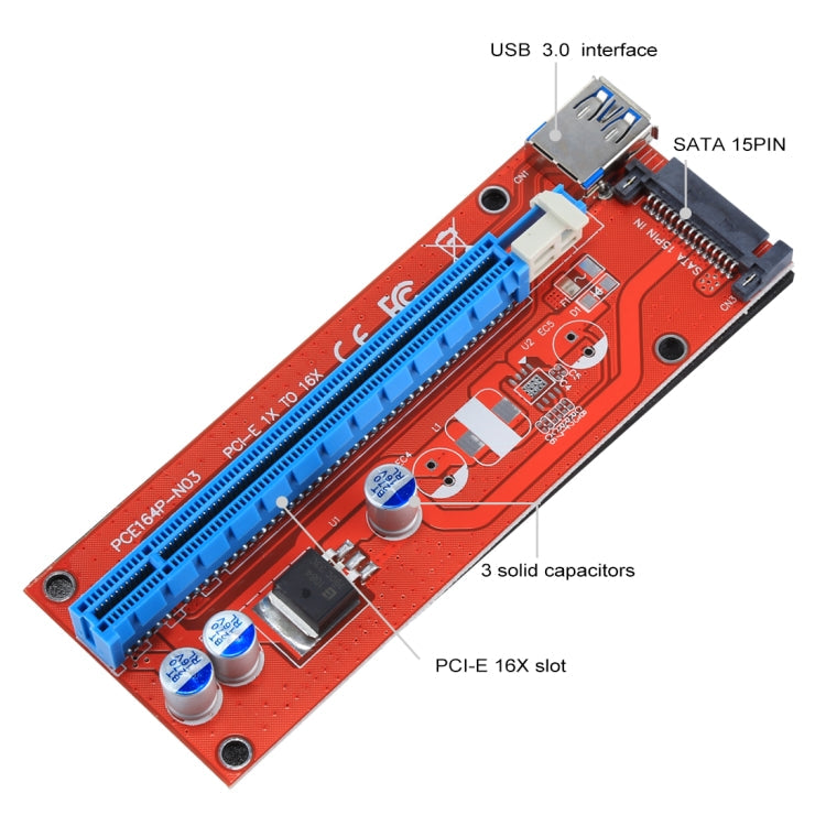 USB 3.0 PCI-E Express 1x to 16x PCI-E Extender Riser Card Adapter 15 Pin SATA Power with USB Cable