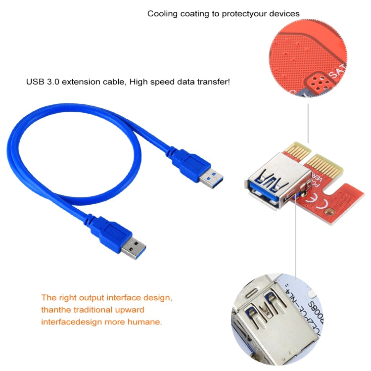 USB 3.0 PCI-E Express 1x to 16x PCI-E Extender Riser Card Adapter 15 Pin SATA Power with USB Cable