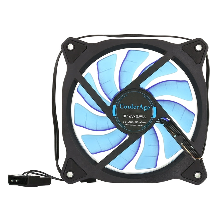 Color LED 12cm 3pin Computer Components Chassis Fan Computer Host Cooling Fan Silent Fan Cooling, with Power Connection Cable & Blue Light(Blue)