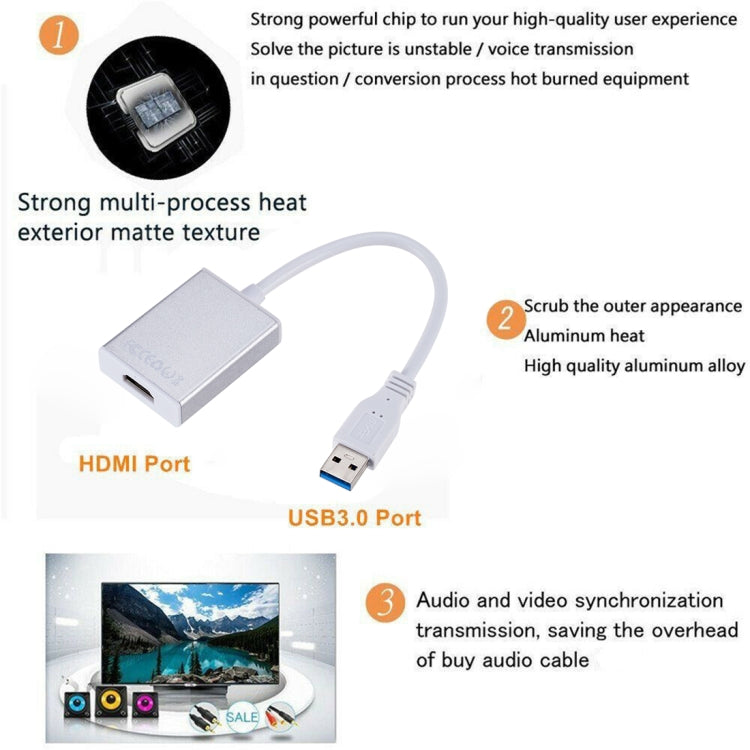 External Graphics Card Converter Cable USB3.0 to HDMI(Silver)