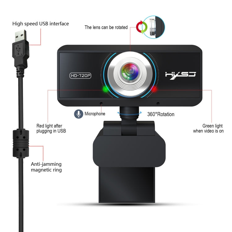 HXSJ S90 30fps 1 Megapixel 720P HD Webcam for Desktop / Laptop / Android TV, with 8m Sound Absorbing Microphone, Cable Length: 1.5m