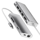 9591C 8 In 1 USB 3.0 x3 + SD / TF Card + HDMI + RJ45 + Type-C / USB-C (PD) Multi-function HUB Converter Dock Station(Silver)
