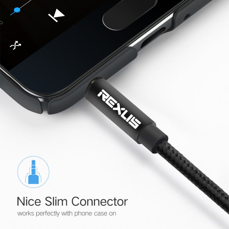 REXLIS 3629 3.5mm Male to Male Car Stereo Gold-plated Jack AUX Audio Cable for 3.5mm AUX Standard Digital Devices, Length: 1m