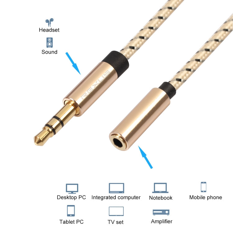 REXLIS 3596 3.5mm Male to Female Stereo Gold-plated Plug AUX / Earphone Cotton Braided Extension Cable for 3.5mm AUX Standard Digital Devices, Length: 3m