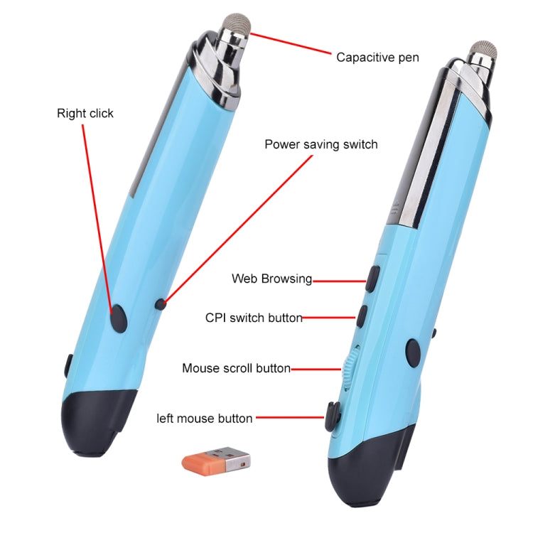 PR-08 6-keys Smart Wireless Optical Mouse with Stylus Pen & Laser Function (Blue)