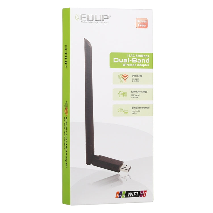 EDUP EP-AC1666 Dual Band 11AC 650Mbps High Speed Wireless USB Adapter WiFi Receiver, Driver Free