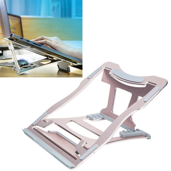 Aluminum Alloy Cooling Holder Desktop Portable Simple Laptop Bracket, Six-stage Support, Size: 21x26cm (Rose Gold)