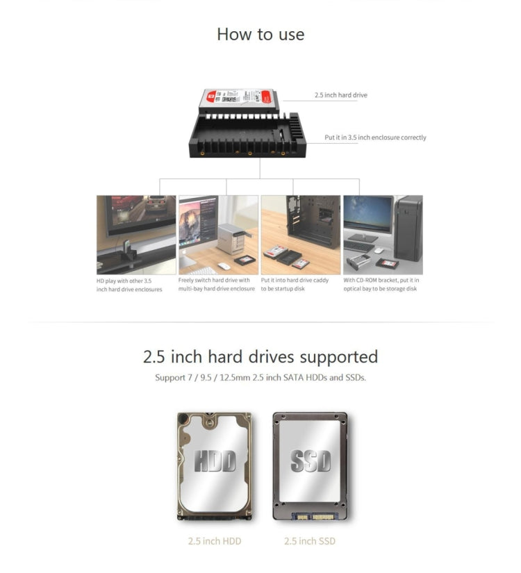 ORICO 1125SS SATA 3.0 Fast Transfer Speed 2.5 to 3.5 inch Hard Drive Caddy / Convertor Enclosure(Black)