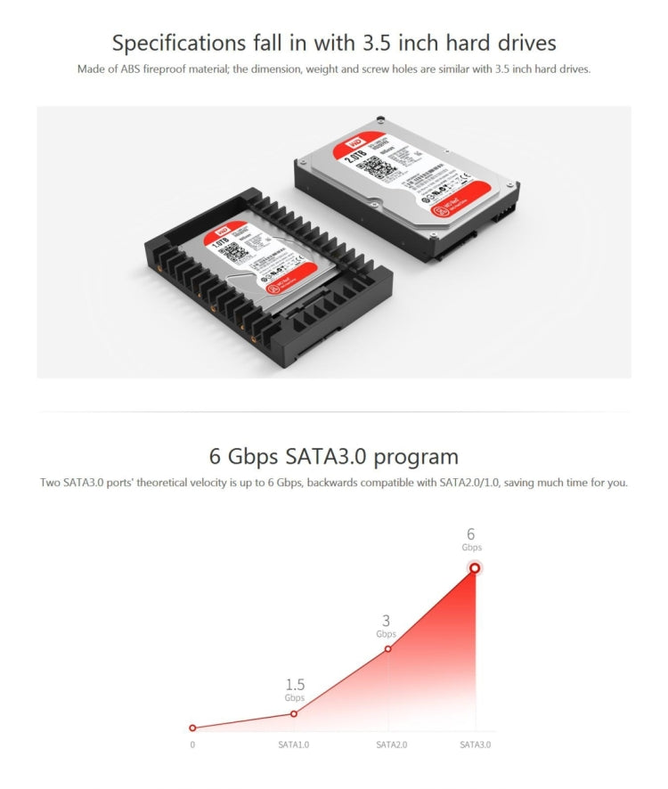 ORICO 1125SS SATA 3.0 Fast Transfer Speed 2.5 to 3.5 inch Hard Drive Caddy / Convertor Enclosure(Black)