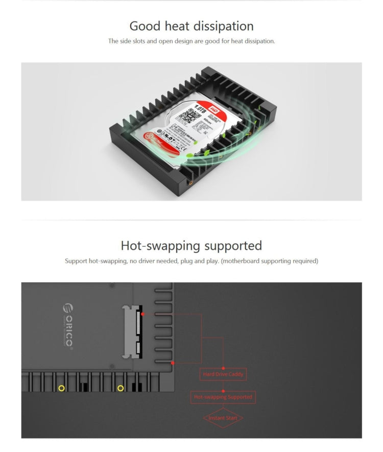 ORICO 1125SS SATA 3.0 Fast Transfer Speed 2.5 to 3.5 inch Hard Drive Caddy / Convertor Enclosure(Black)